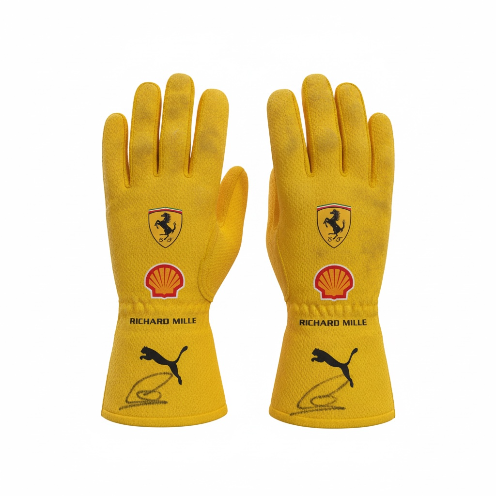 Lewis Hamilton Used & Signed Silverstone GP Ferrari Gloves