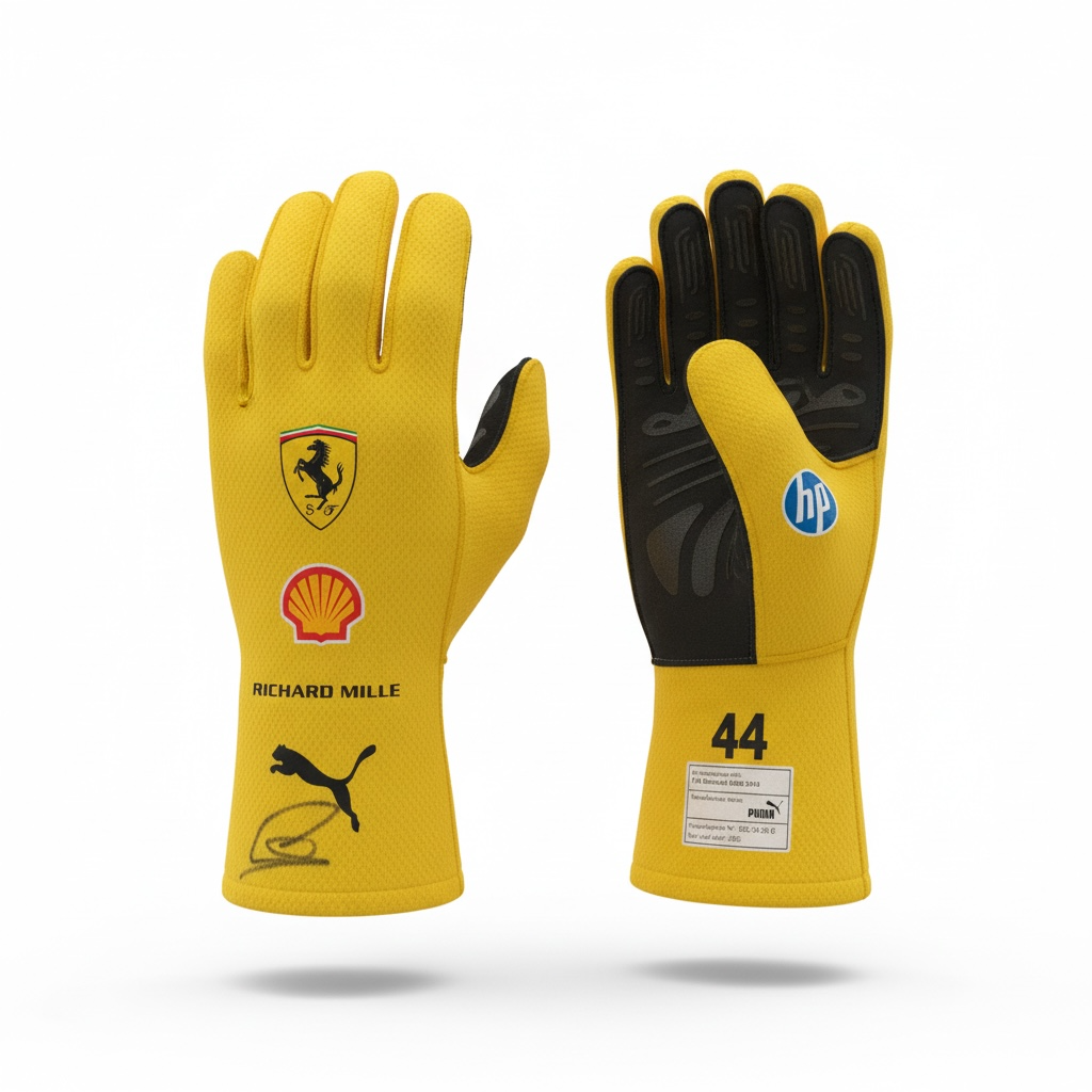 Lewis Hamilton Used & Signed Silverstone GP Ferrari Gloves