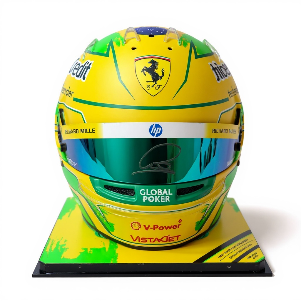 Lewis Hamilton Signed Visor — Official Bell 1:1 Replica Helmet — 2025 Brazil GP Senna Tribute — 4/10