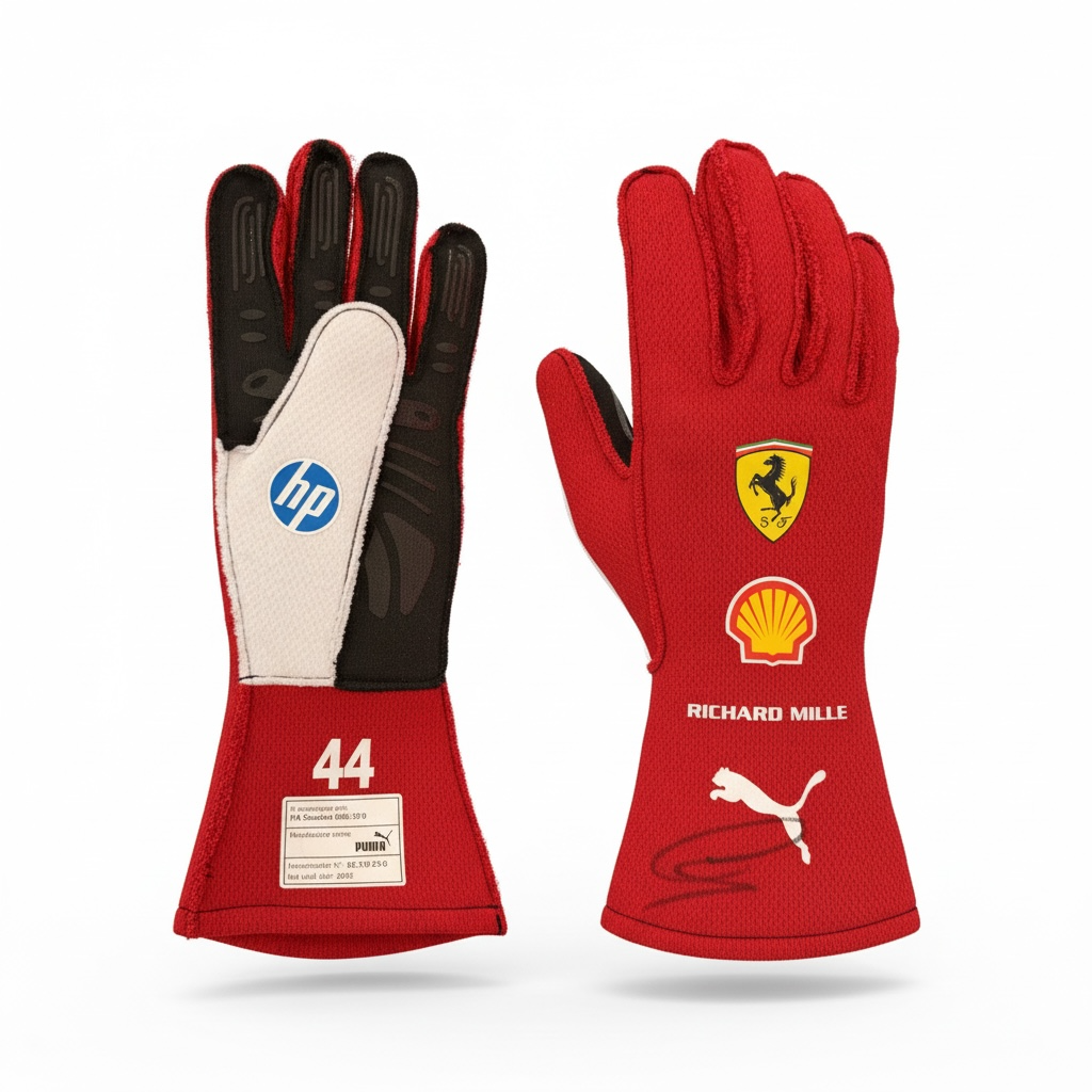 Lewis Hamilton Race Used & Signed a Ferrari Gloves - 2025